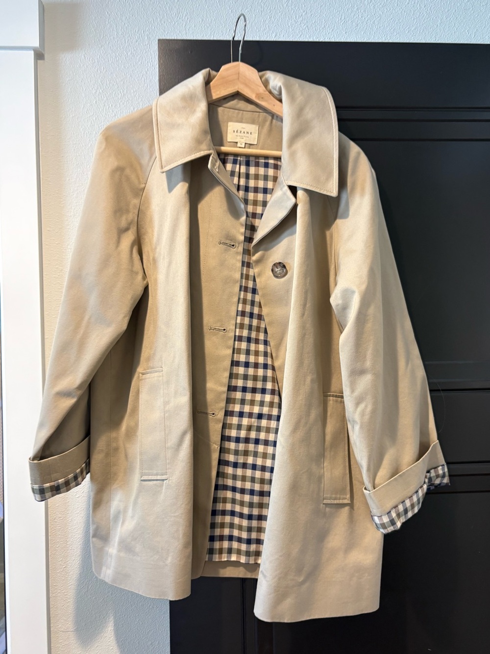 Sézane Carter Light Beige, Size 6 WITH CHECKED LINING - Picture 4 of 8